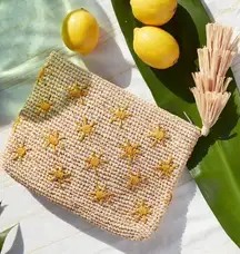Mar Y‎ Sol Soleil Sunshine Clutch Woven Straw Bag • NWT