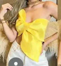 Yellow Women's Sleeveless Crop Tube Top Strapless Bow Twist Tie Front Sz One Siz