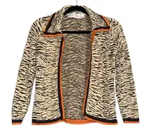 Saks Fifth Avenue Folio Collection Zebra Print Collared Vintage Cardigan SMALL