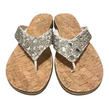 Kenneth Cole White Rhinestone Flat Thong Sandals, Size 9.5