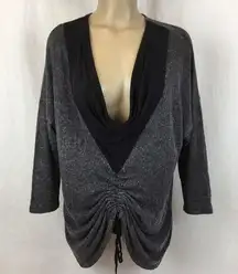 XCVI Gray & Black Drape Ruched Long Sleeve Top M