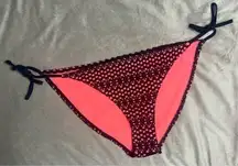 Topshop Black Fishnet Crochet Neon Coral Side Tie Bikini Bottoms Size 12 Large
