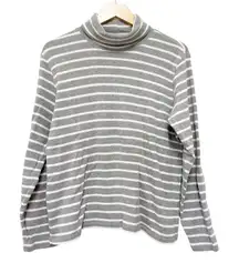 LL Bean Gray White Striped Ribbed Turtleneck Sz L
