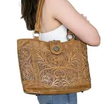 Trinity Ranch Leather Floral Embossed Western Tote Bag