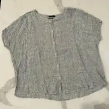 Tahari Gray 100% Linen Oversized Shirt Dolman Sleeve Top Women's Small Casual