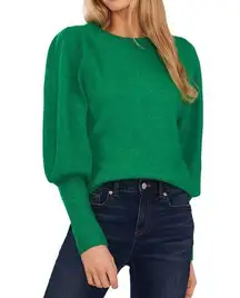 NEW CeCe Juliet Sleeve Puff Sleeve Crewneck Sweater, Green Size L New w/Tag