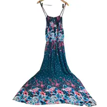 Fate‎ Floral Maxi Dress Teal Blue Pink Spaghetti Strap Elastic Waist M Halter