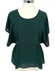Haute Society Flutter Sleeve Blouse Dark Green Short Sleeve Size Small