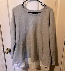 Apt.9 Women's Size 1X Lightweight Sweater Gray White Long Sleeve Hi-Low Sparkles