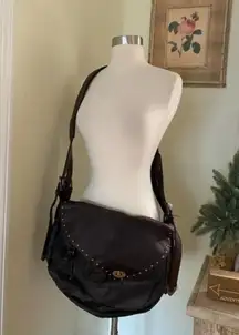 Free People Demi Distressed Messenger Bag in Dark Brown NWT $178