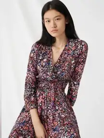 Maje  Rayemi Noir Rose Floral Print Midi Dress