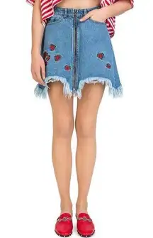 THE KOOPLES Embroidered Denim Zipped Skirt Roses Floral Size 2