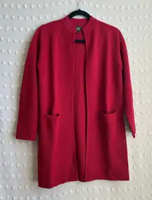 Eileen Fisher 100% Italian Wool Open Long Cardigan Jacket Sz SP Red