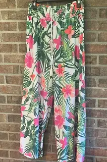 West Loop Women's Floral Palazzo Pants - Pink and Green