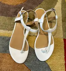 White Leather Flat Sandals with Side Spikes Size 36 1/2 US 6