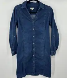 J.Jill Denim Button Down Long Roll Tab Sleeve‎ Jean Dress Size XS