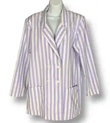 Vintage 80s Nordstrom Brass Plum Blazer Striped Purple White Women‎ Medium Boxy