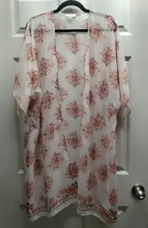 LOFT Outlet Women's Size M/L White Pink Floral Metallic Stripe Cover-Up Kimono