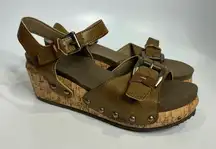 Corky’s‎ Y2K chunky faux leather platform sandals tan brown silver womens size 8