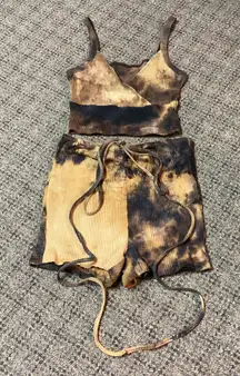 SHEIN Black Gold Yellow Tie Dye 2 Piece Short Tank Top Set Size XS