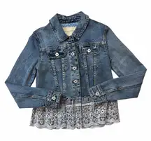 Pilcro and the Letterpress Gingham Eyelet Peplum Hem Denim Jacket