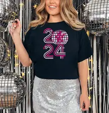 Gildan 2024 Retro Disco Ball New Year Black Short Sleeve Shirt