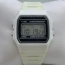 Unisex Digital watch 33mm case white tone fits up to 8” w/battery