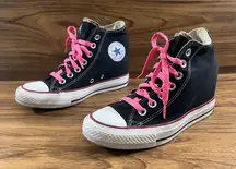 Converse Chuck Taylor All Star Lux Wedge Hi Black Sneakers Heel pink laces W6