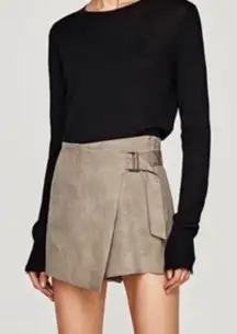 NWOT ZARA Basics Faux Suede Belted Wrap Skort