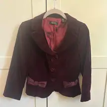 Lord and Taylor Velvet Maroon Women's Blazer with Bow Detail Size 0