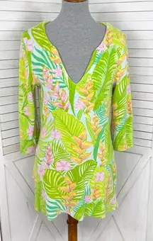 Vintage Lilly Pulitzer Tropical Print Terrycloth Swim Cover Dress Green XS