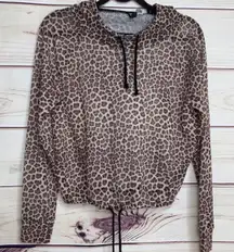 H&M Sheer Leopard Print Cropped Hoodie