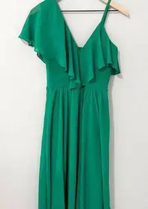 Dress the Population Green One Shoulder Ruffle Midi Dress Size Small