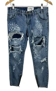 One By One Teaspoon Trashed Free Birds Distressed Low Rise Medium Wash Jeans‎ 24