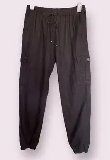 Love Tree Linen Blend Cargo Pant/Joggers w/ Ankle Togglers in Black - size small