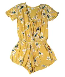 O'Neill Charlene Golden‎ Yellow Floral Print Romper Small Elastic Waist Boho