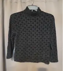 Moda International‎ Turtleneck, Black Lace Overlay, Women's Medium, Lined Blouse