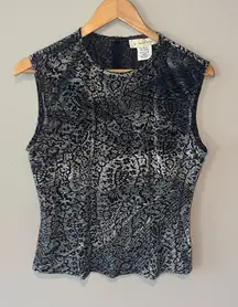 HARVE BENARD Sleeveless Black/Shiny/Sheer Velvet Blouse Like New‎ Sz 8