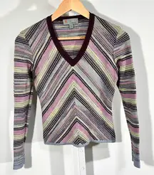Missoni V-Neck Chevron Knit Top Italy pastel zigzag micro-stripe IT 46, US XS/S