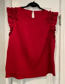 NWT Cupshe Size L Red Ruffle Button Back Cap Sleeve Blouse