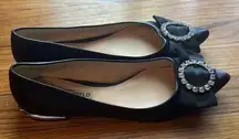 Karl Lagerfield Black Leather Bow Flats