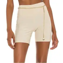 WEWOREWHAT Khaki Bike Shorts With Gold Chain Belt Size Small NWT