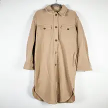 Wilfred Aritzia The Ganna Long Shirt Jacket Merino Wool Felt Shacket Flax Beige