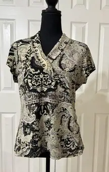 Cato Womens Blouse Shirt Wrap V Neck Sexy Slim Fit Floral Top Career Work- Sz L