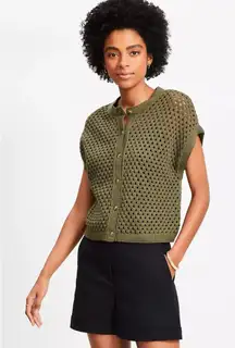 Loft Green Textured Wedge Sleeveless Cardigan Sweater, S