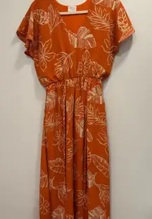 Sienna Sky Orange Floral Midi Dress with pockets