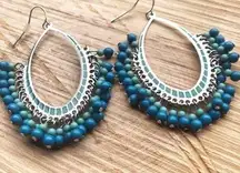 Boho Trendy Turquoise and Silver-tone  Fashion Statement Style Earrings