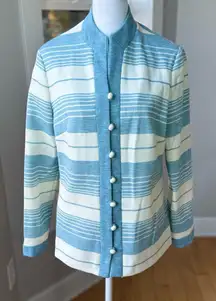 Vintage 60s 70s Henry Lee Powder Blue Ivory Striped Jacket Size Small or Medium