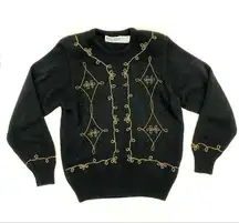 Vintage Sparkly Gold Black Sweater Christmas Cute Ugly Western Connection Medium