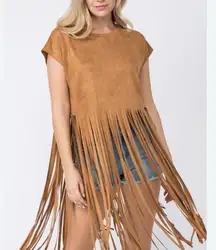 Vocal Brown Fringe Short Sleeve Tee